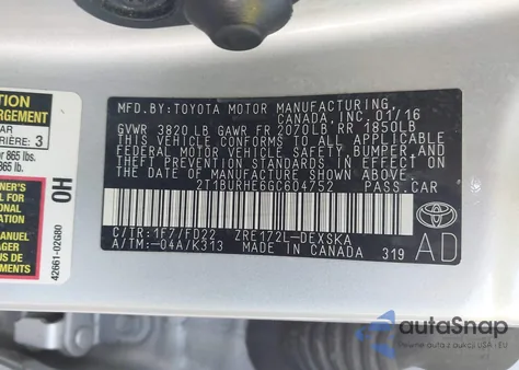 2016 Toyota Corolla S Plus из США, поврежденный, VIN 2T1BURHE6GC604752